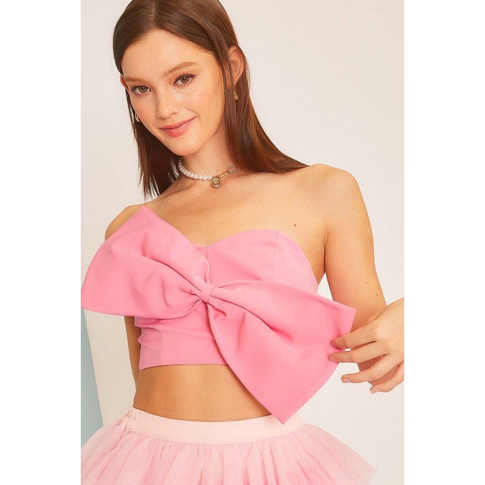 Mainstrip Kylie Bow Front Strapless Crop Top
